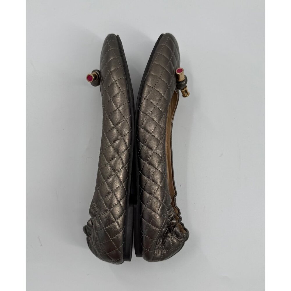 Lilly Pulitzer Quilted Bronze Ballet Flats Bow Accent & Elastic Backing Size 7 - Picture 7 of 8